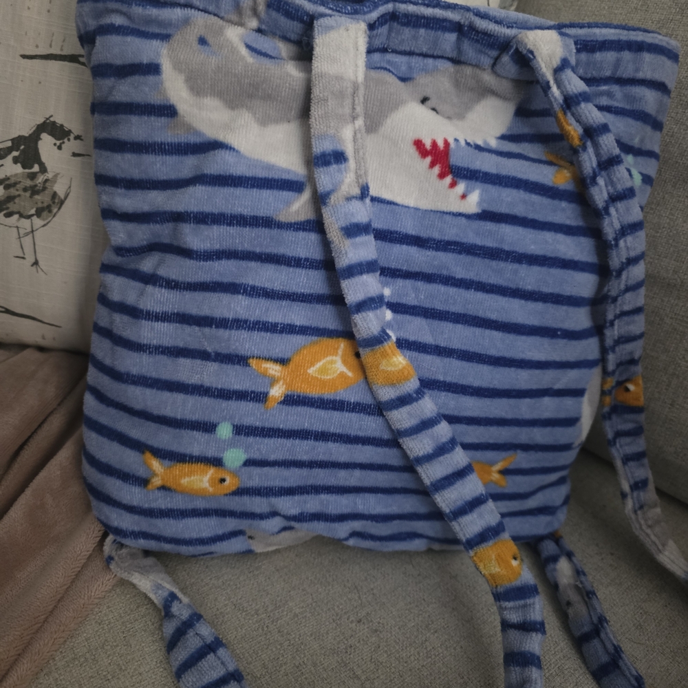 Authentic Kids Blue and Orange Kids Shark Towel With Shoulder Straps